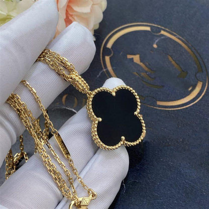 [Marins]CLOVER 25MM GOLD ONYX BIG CLOVER NECKLACE