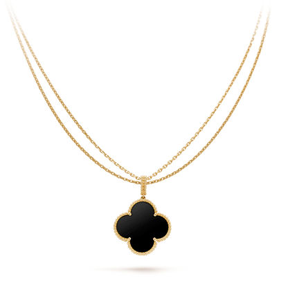 [Marins]CLOVER 25MM GOLD ONYX BIG CLOVER NECKLACE