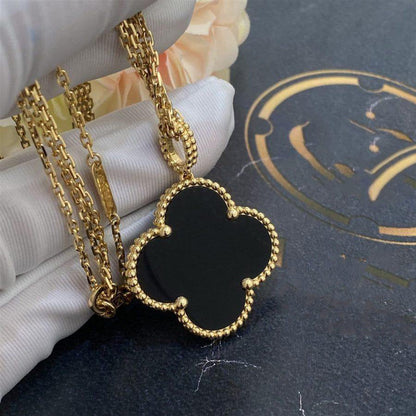 [Marin-Jewelry]CLOVER 25MM GOLD ONYX BIG CLOVER NECKLACE