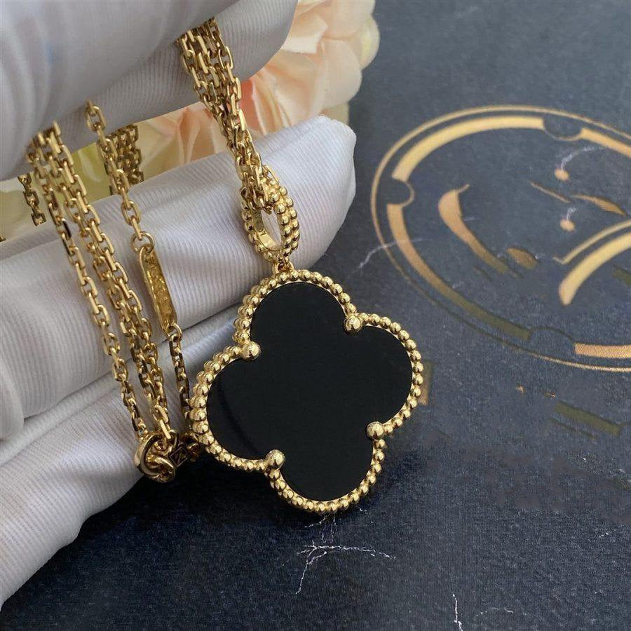 [Marins]CLOVER 25MM GOLD ONYX BIG CLOVER NECKLACE