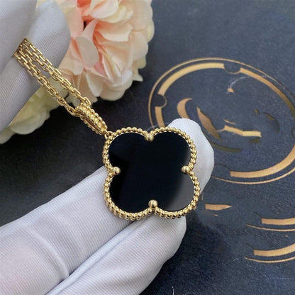 [Marins]CLOVER 25MM GOLD ONYX BIG CLOVER NECKLACE