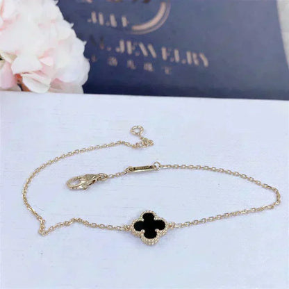 [Marins]CLOVER ONYX SINGLE FLOWER BRACELET