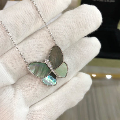 [Marins]LARGE BUTTERFLY SILVER PENDANT DIAMOND NECKLACE