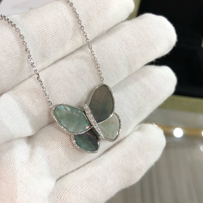 [Marins]LARGE BUTTERFLY SILVER PENDANT DIAMOND NECKLACE