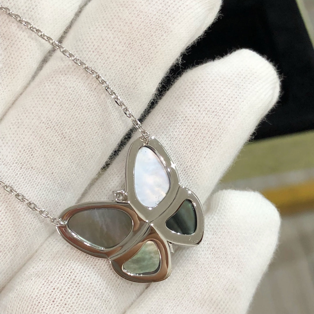 [Marins]LARGE BUTTERFLY SILVER PENDANT DIAMOND NECKLACE