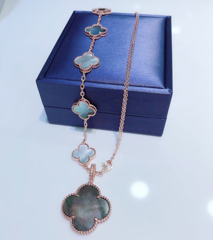 [Marins]COMBINED BRACELET 5 MOTIFS AND NECKLACE DARK MOP Marins GOLD