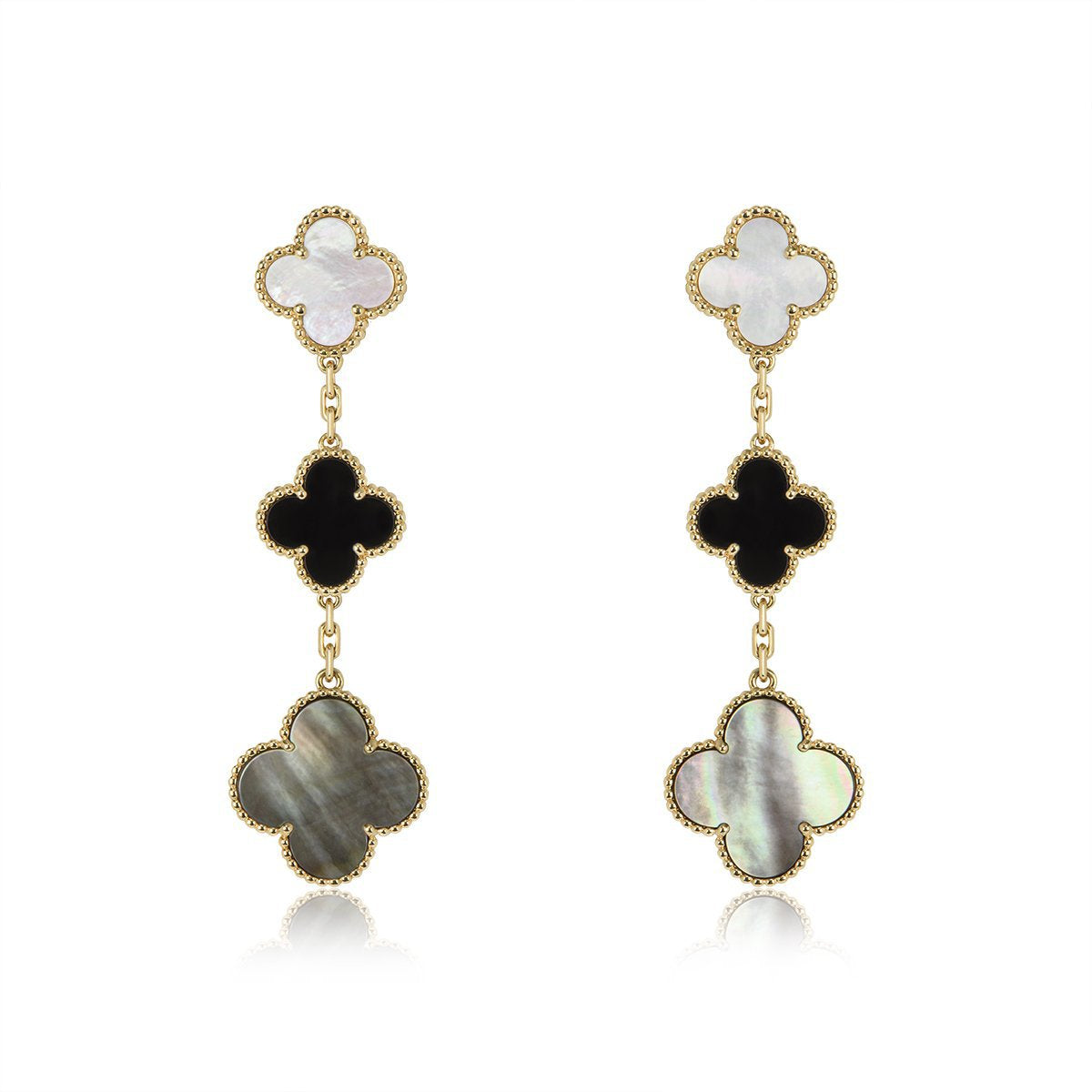 [Marins]CLOVER EARRINGS GOLD ONYX MOP 3 MOTIF