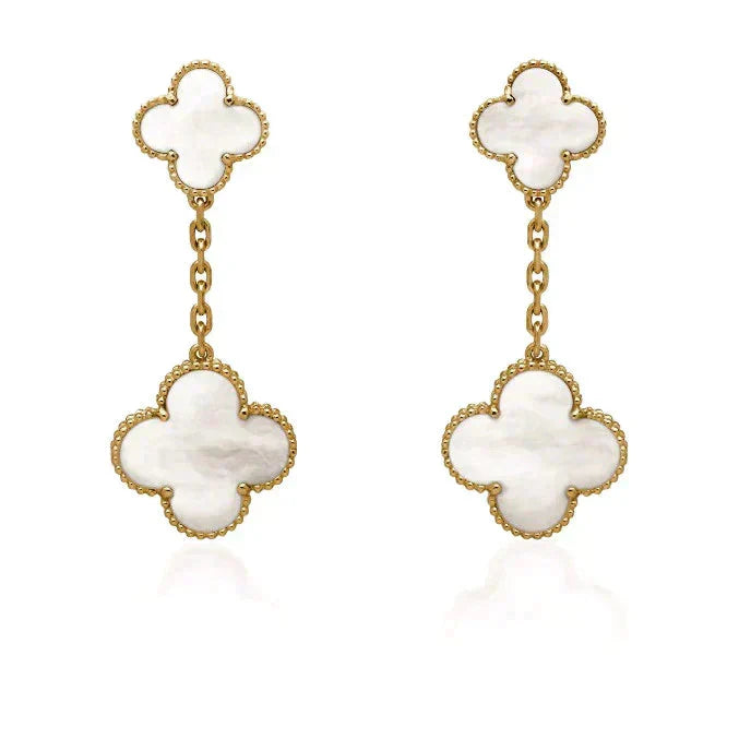 [Marins]CLOVER 2 MOTIF WHITE MOP EARRINGS