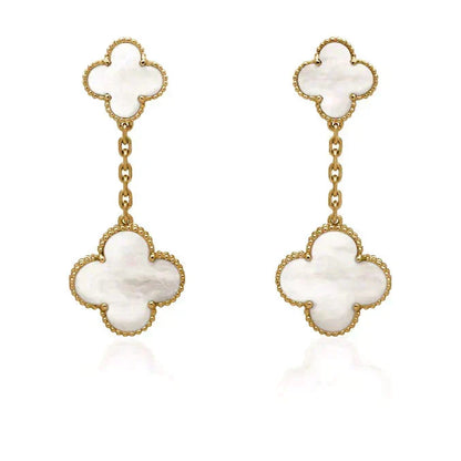 [Marins]CLOVER 2 MOTIF WHITE MOP EARRINGS