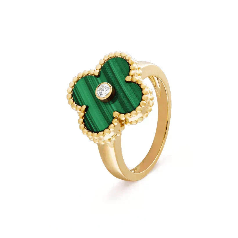 [Marins]CLOVER MALACHITE RING GOLD DIAMOND